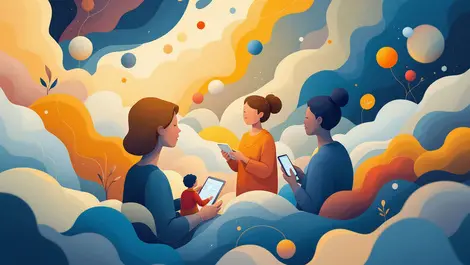 Abstract illustration interconnected people digital devices trustworthy connections