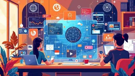 Modern digital workspace indonesia five languages ai network connections innovation