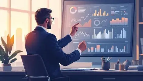 Professional business executive analyzing financial charts modern office leadership