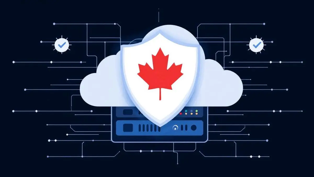 Secure server digital shield red maple leaf canada cloud security illustration