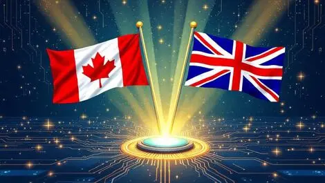 Canada uk national flags beams light over computer servers ai safety cooperation
