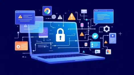 Laptop screen lock icon warning browser security vulnerabilities exposed