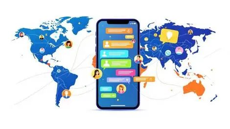 Smartphone colorful interactive chat interface global connectivity lines engagement