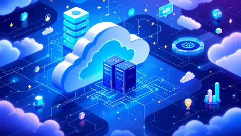 Modern cloud data center servers digital connections data flow ai optimization