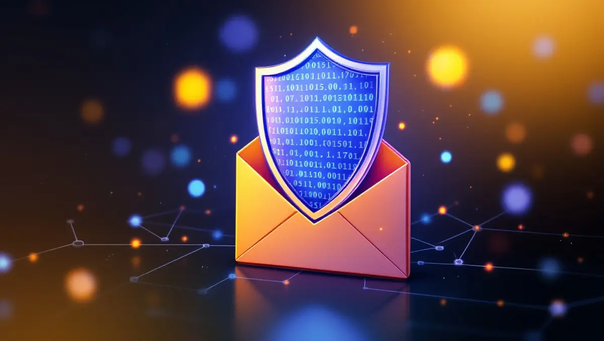 Digital code shield protecting email envelope with network security symbols