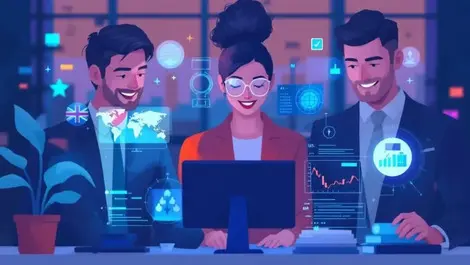 Uk us australian business professionals collaborating ai data visualizations