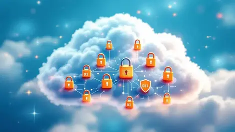 Secure cloud computing data protection interconnected padlocks shields