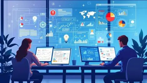 Cybersecurity professionals analyzing ai threat data machine learning symbols modern office