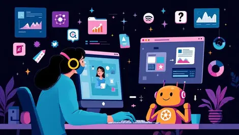 Creative workspace computer design software ai assistant helping person editing graphics