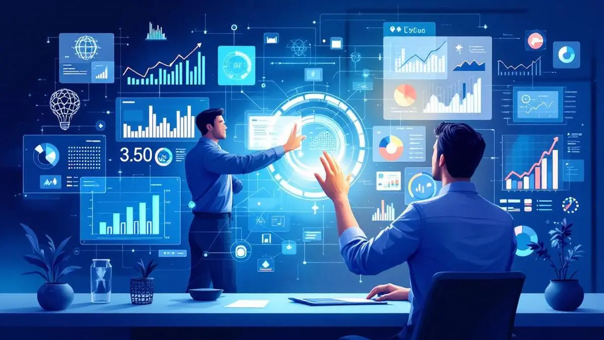 Businessperson interacting with ai powered enterprise data analytics graphs