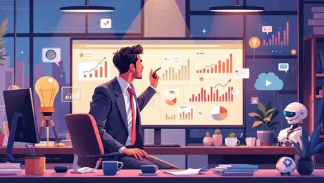 Business executive analyzing data charts technology marketing ai strategy