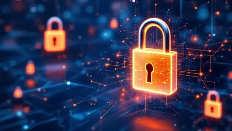 Secure digital network encryption locks quantum particles cybersecurity advanced threats