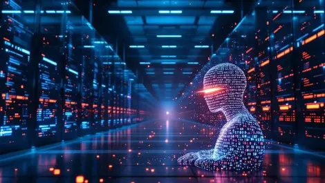 Ai binary silhouette scanning vulnerable server room cybersec