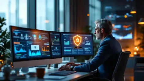 Managed security leader glowing cyber dashboard risk resilience