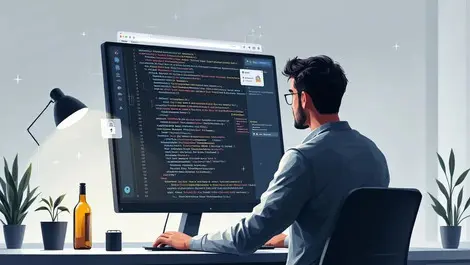 Ai code security scan software engineer modern office monitor