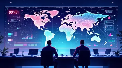 Canadian military command center cyber quantum world map blue