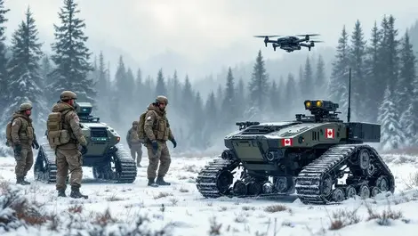 Canadian engineers testing ugvs and drones in snowy training field
