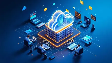 Isometric architecture studio cloud server unified secure data