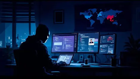 Moody western home office hacker mask north korea highlighted